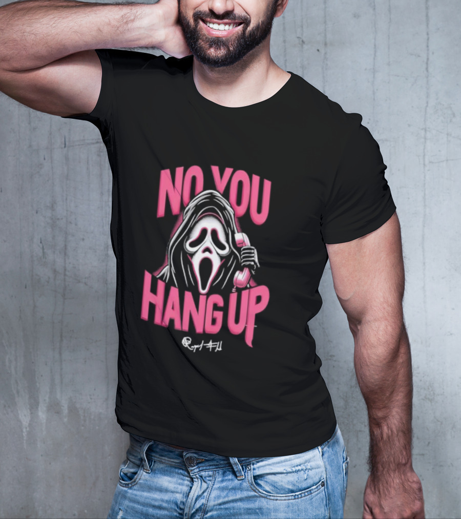 No You Hang Up Scream Mask Pink Phone T-Shirt