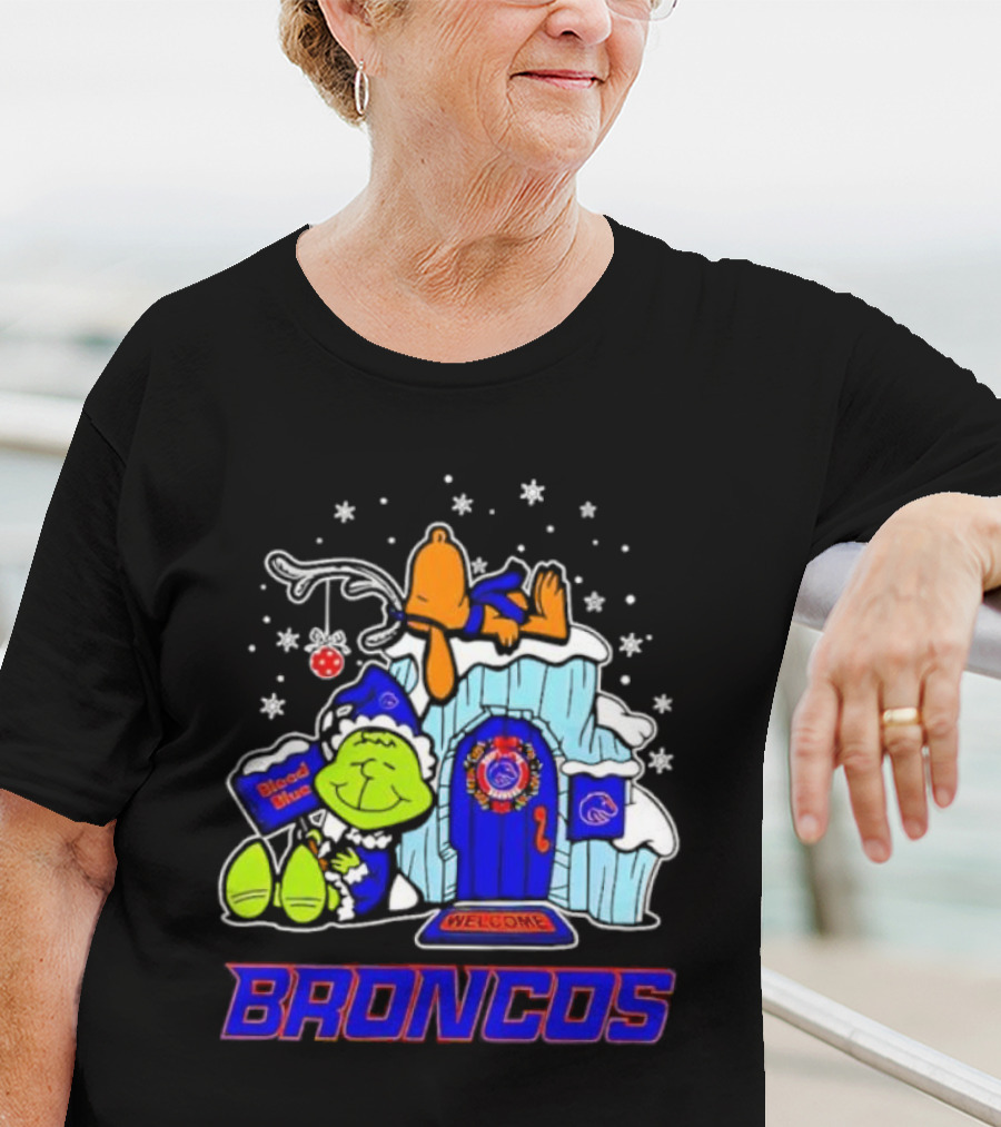 Peanuts Boise State Broncos Grinch Celebrate Merry Xmas T-Shirt