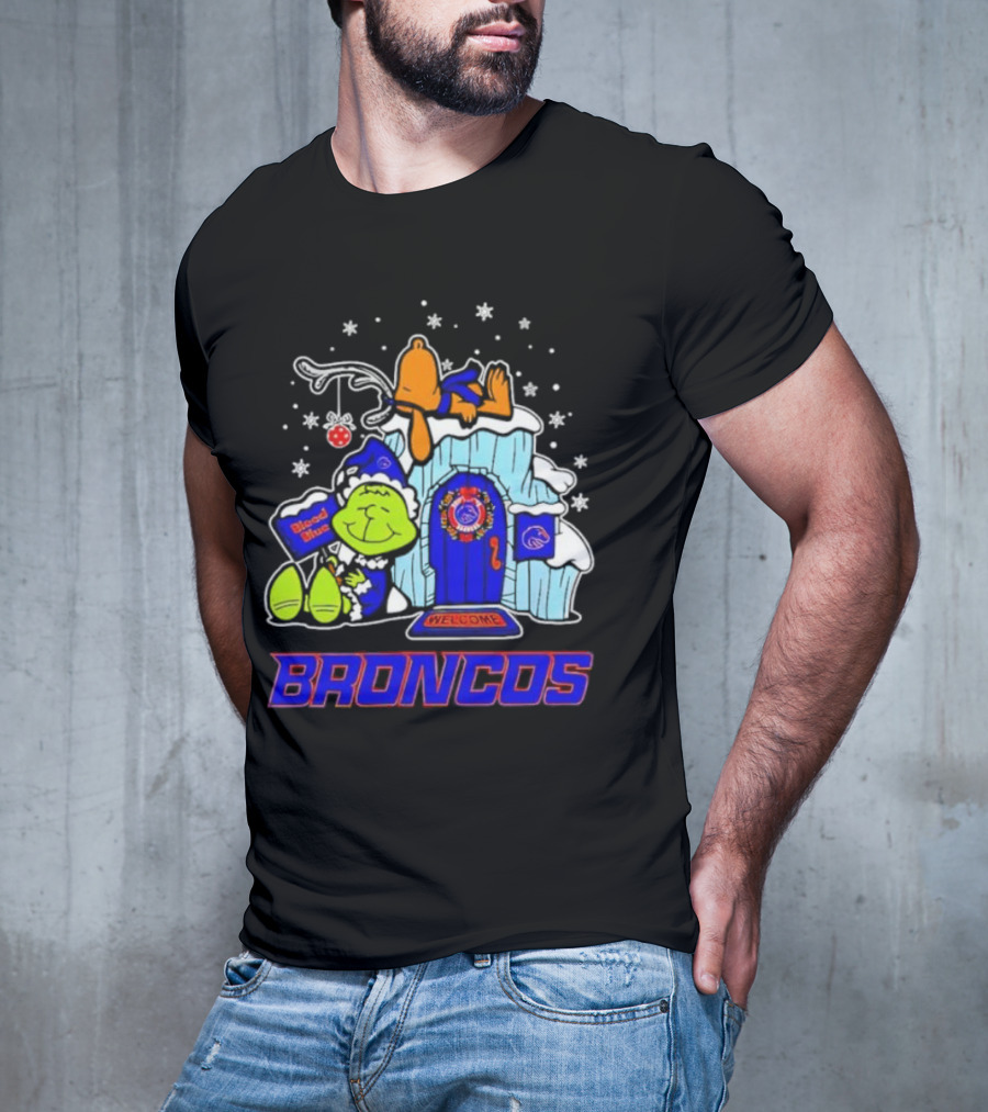 Peanuts Boise State Broncos Grinch Celebrate Merry Xmas T-Shirt