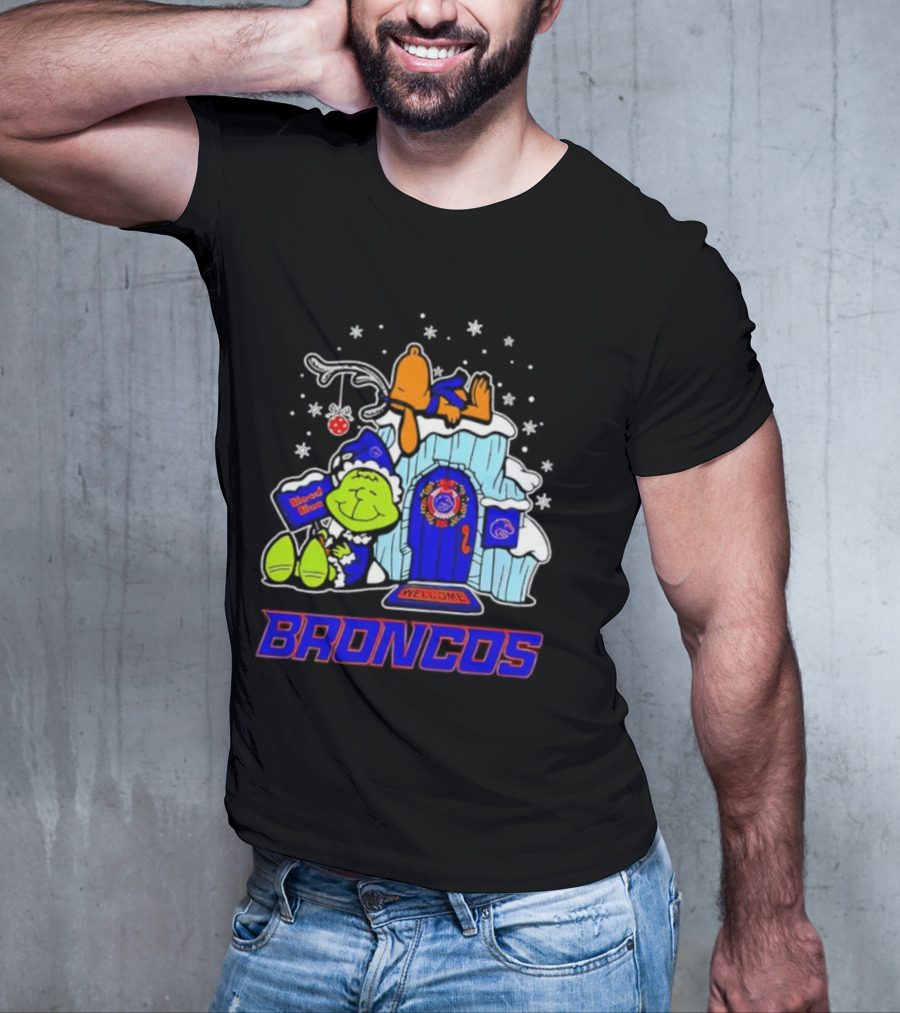 Peanuts Boise State Broncos Grinch Celebrate Merry Xmas T-Shirt