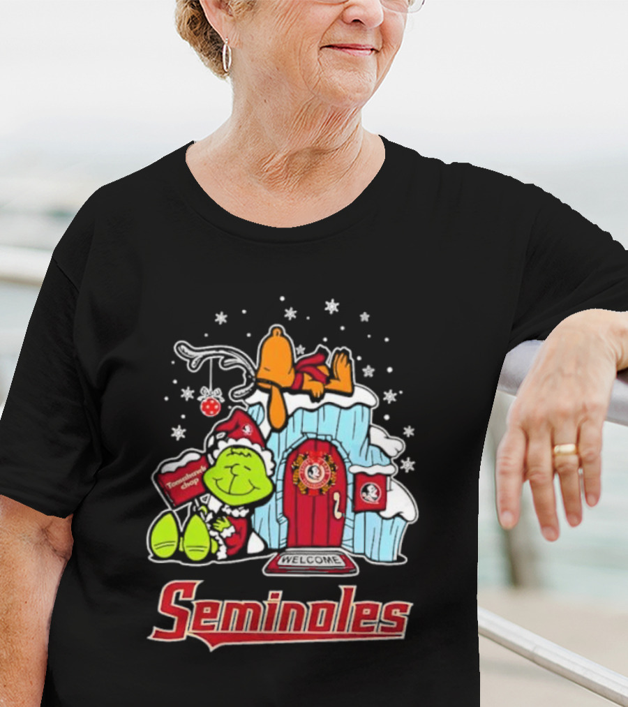 Peanuts Seminoles Grinch Christmas Scene Welcome T-Shirt