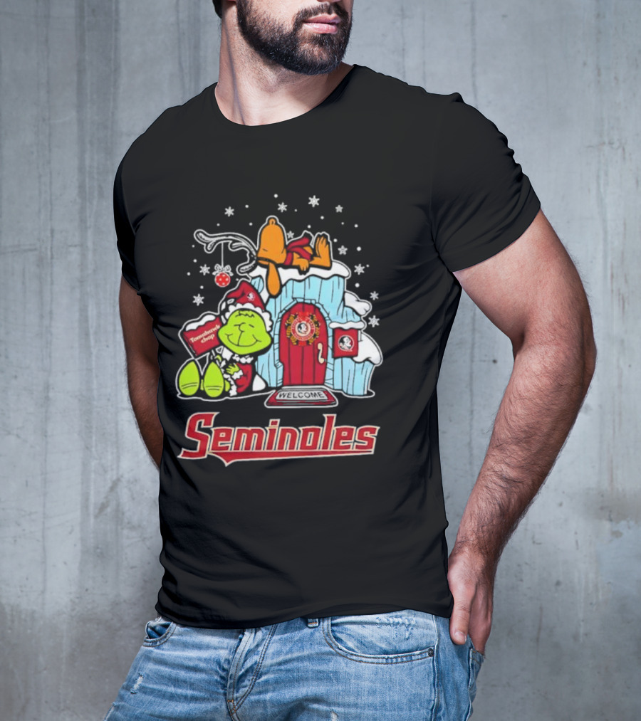 Peanuts Seminoles Grinch Christmas Scene Welcome T-Shirt