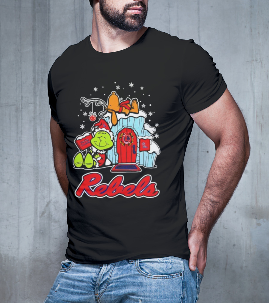 Peanuts Ole Miss Rebels Grinch Snoopy Merry Christmas T-Shirt