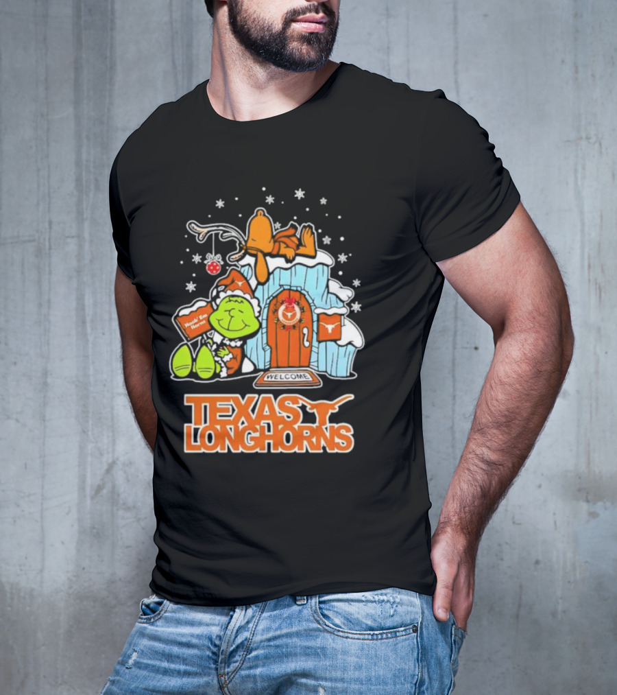 Peanuts Texas Longhorns Grinch Snoopy Merry Xmas Welcome T-Shirt