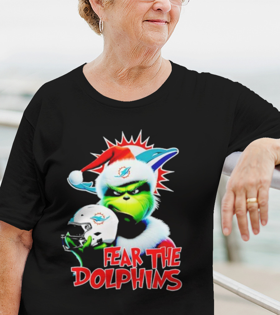 Fear The Dolphins Grinch Santa Miami NFL T-Shirt