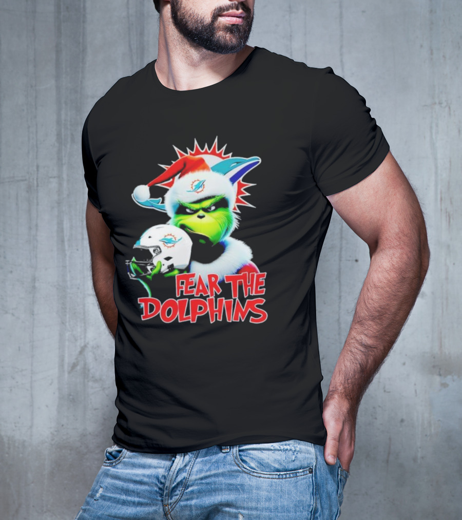 Fear The Dolphins Grinch Santa Miami NFL T-Shirt