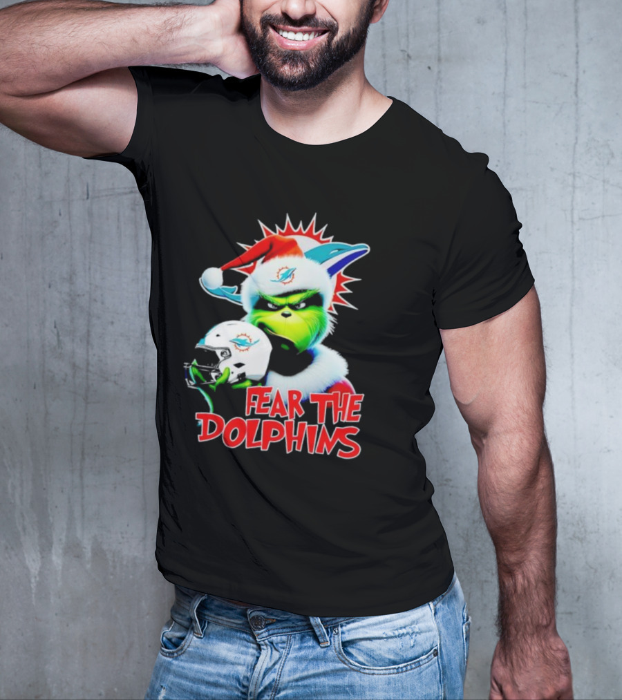 Fear The Dolphins Grinch Santa Miami NFL T-Shirt