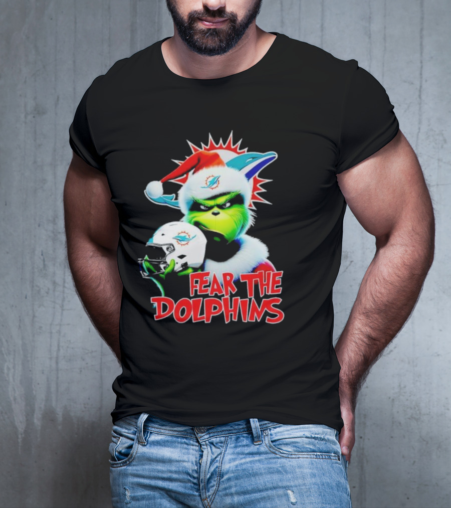Fear The Dolphins Grinch Santa Miami NFL T-Shirt