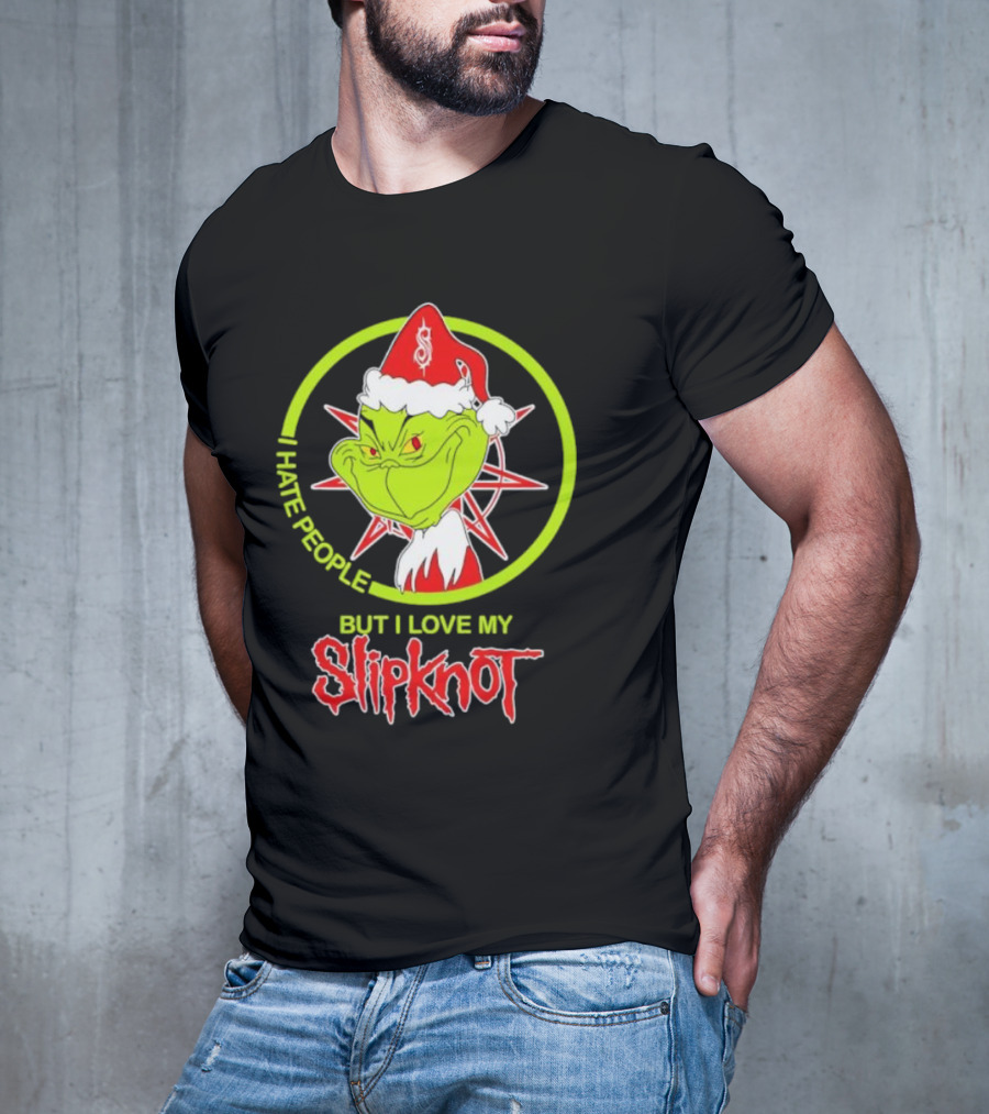I Hate People But I Love My Slipknot Santa Grinch Santa Hat Star T-Shirt