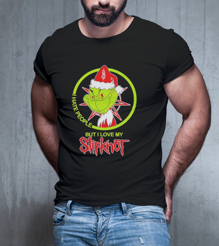 I Hate People But I Love My Slipknot Santa Grinch Santa Hat Star T-Shirt