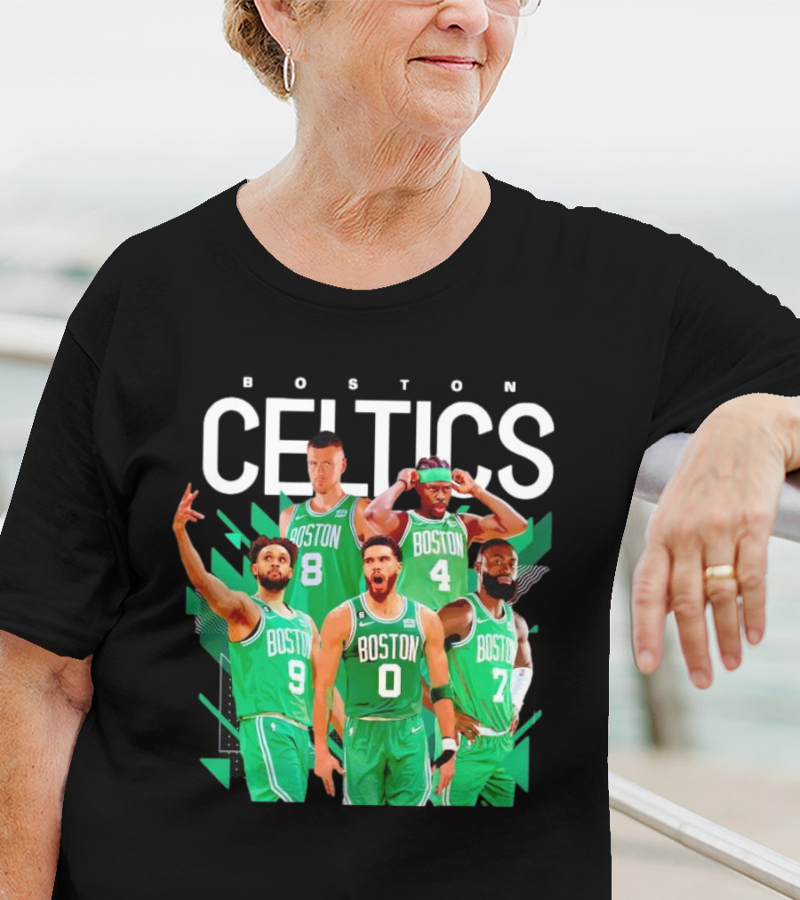 Boston Celtics Starting Five Team Players Green Uniforms T-Shirt