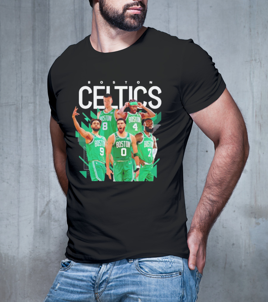 Boston Celtics Starting Five Team Players Green Uniforms T-Shirt
