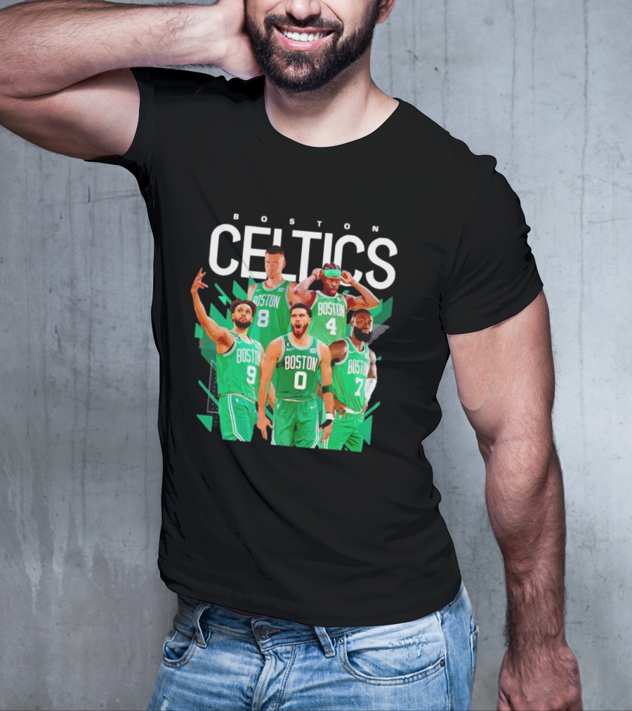 Boston Celtics Starting Five Team Players Green Uniforms T-Shirt