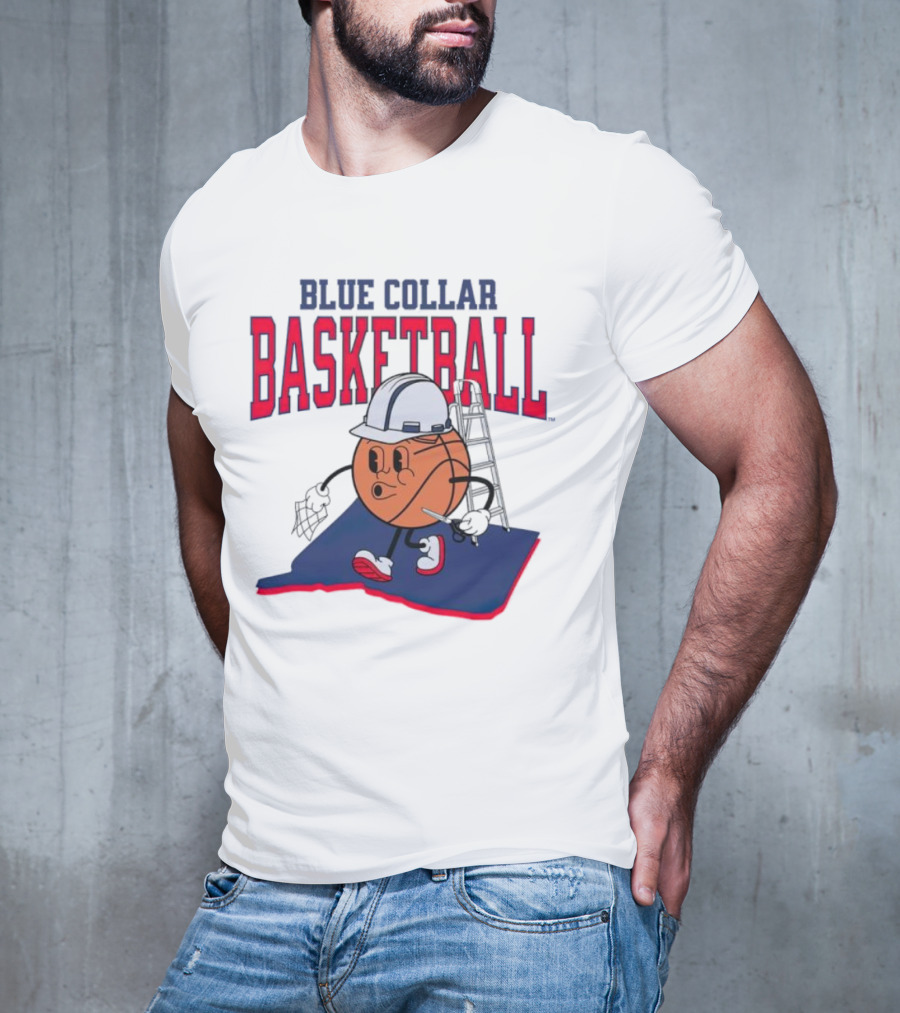Blue Collar Basketball Hard Hat Hoop Cartoon T-Shirt