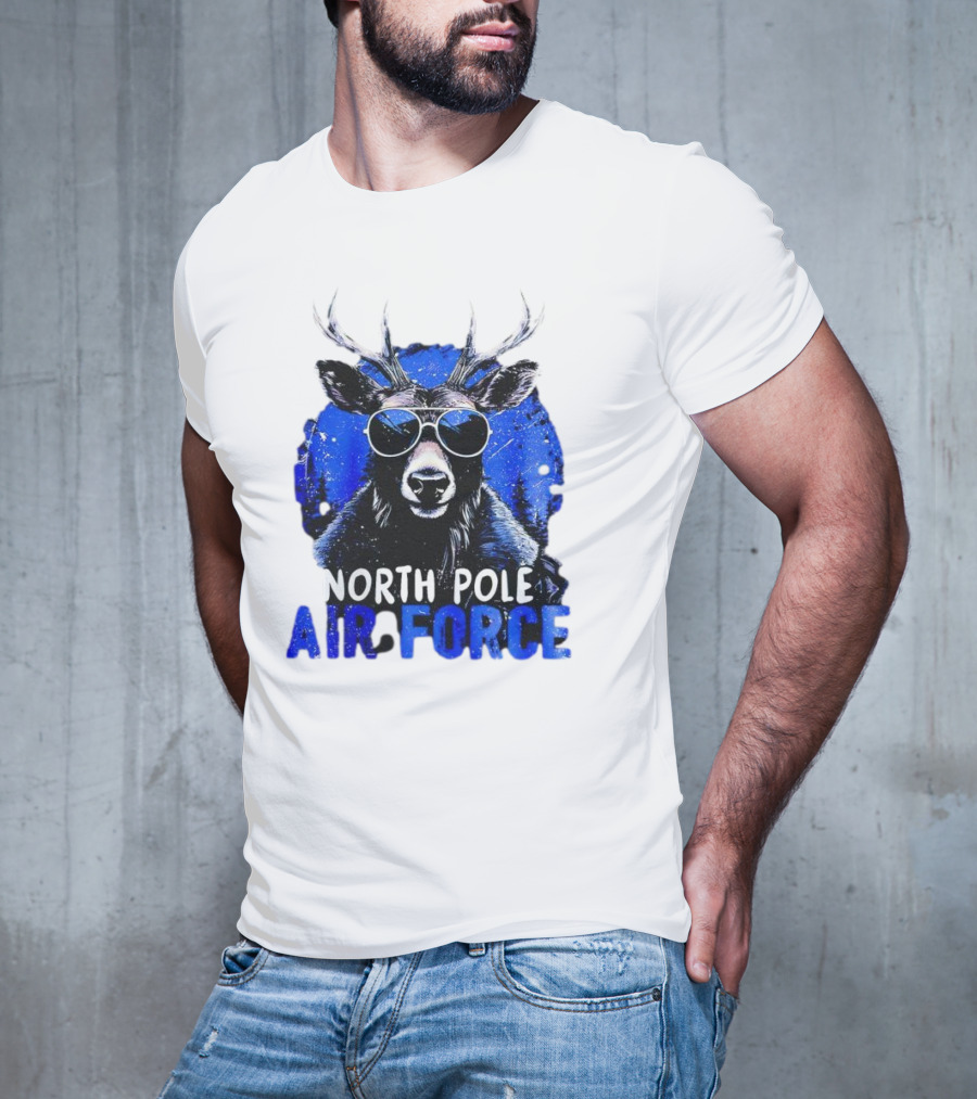 North Pole Air Force Cool Deer In Sunglasses T-Shirt