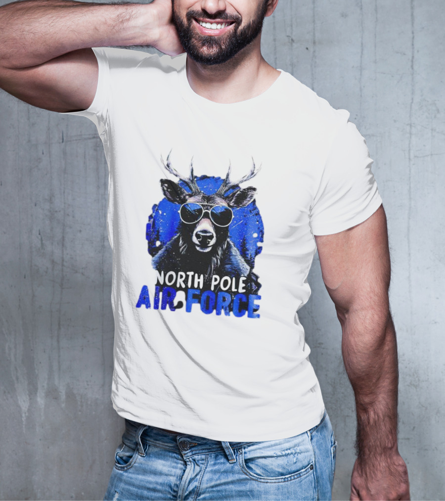 North Pole Air Force Cool Deer In Sunglasses T-Shirt