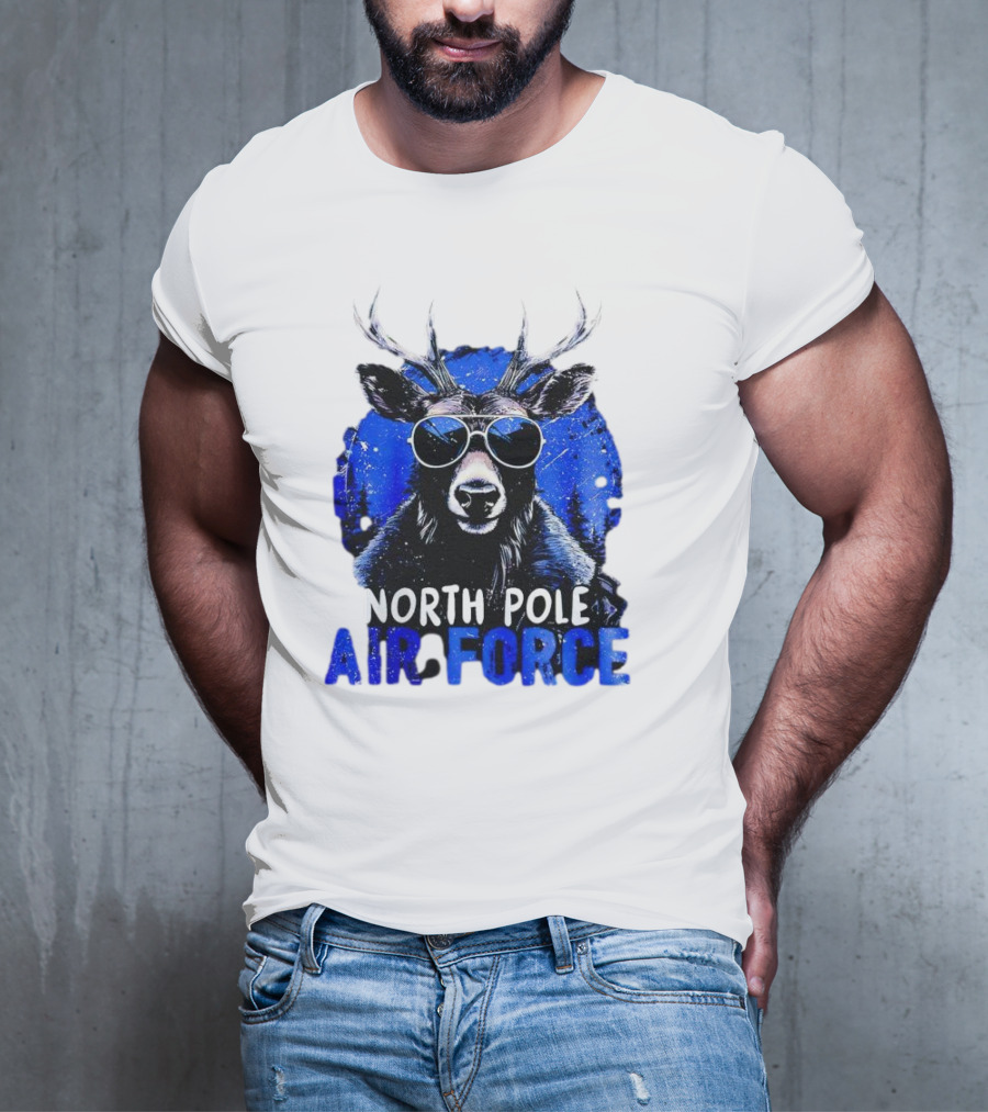 North Pole Air Force Cool Deer In Sunglasses T-Shirt