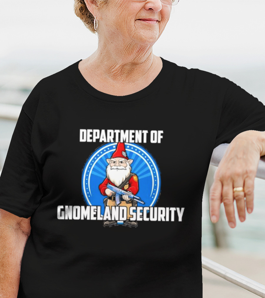 Department Of Gnomeland Security Gnome With Rifle Badge T-Shirt