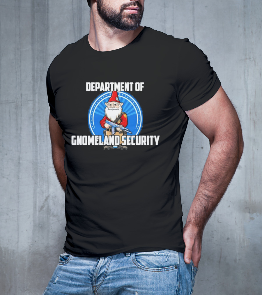Department Of Gnomeland Security Gnome With Rifle Badge T-Shirt