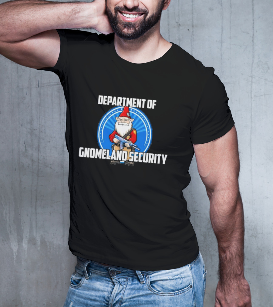 Department Of Gnomeland Security Gnome With Rifle Badge T-Shirt