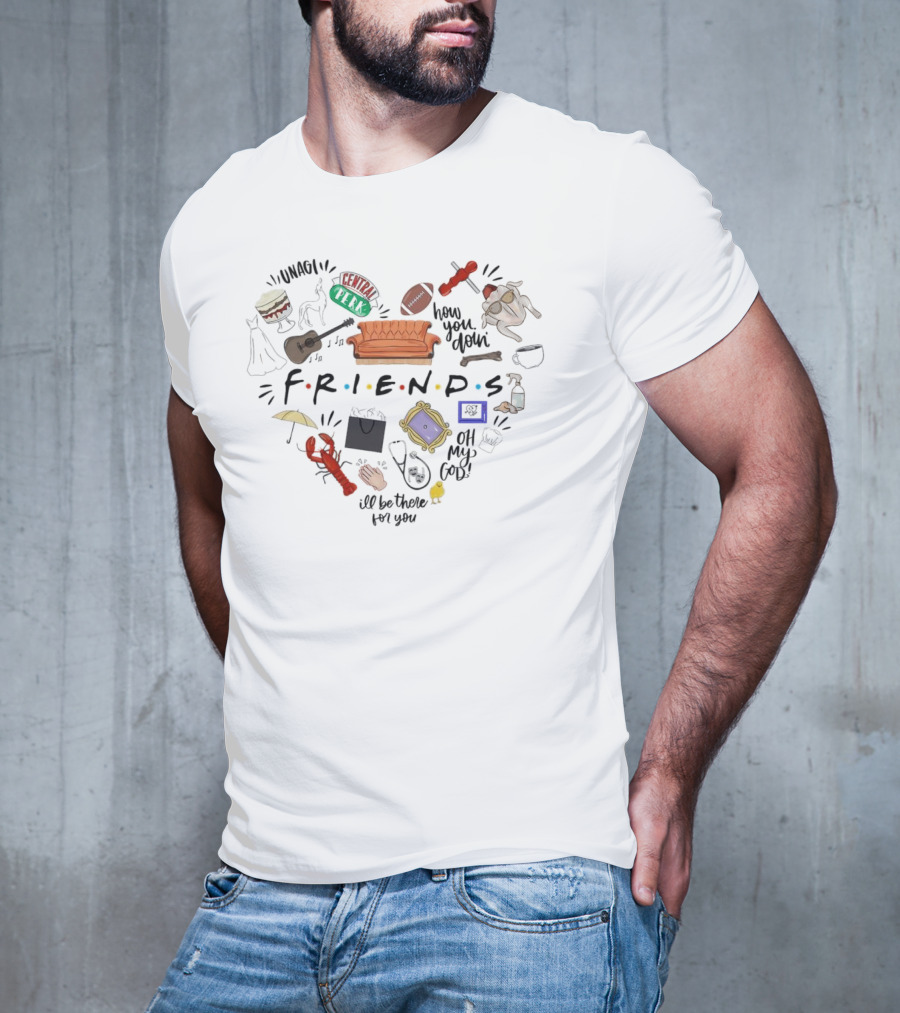 Friends TV Show Christmas Icons Unagi Central Perk Couch Football Turkey How You Doin' I'll Be There For You T-Shirt