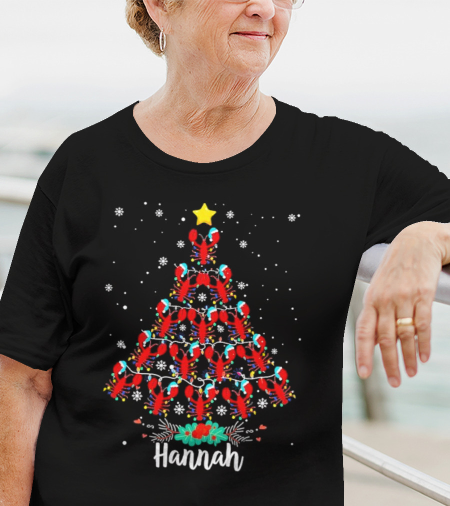 Hannah Lobster Christmas Tree With Star And Snowflakes T-Shirt