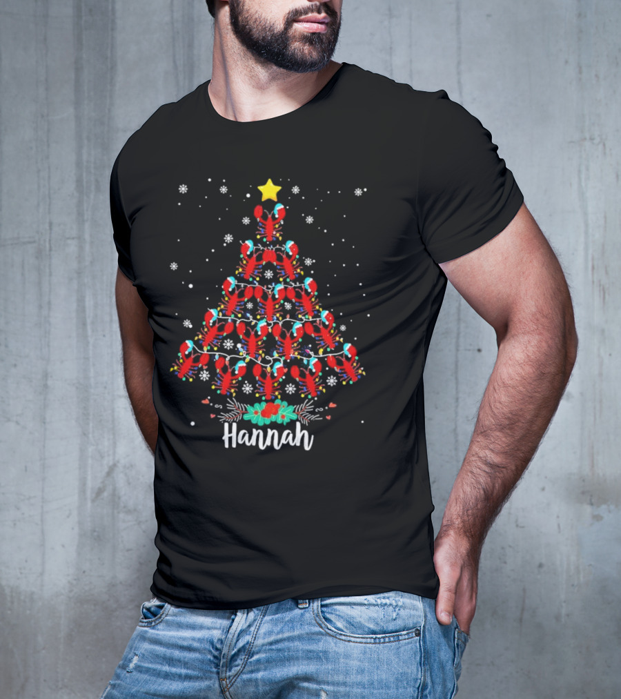 Hannah Lobster Christmas Tree With Star And Snowflakes T-Shirt