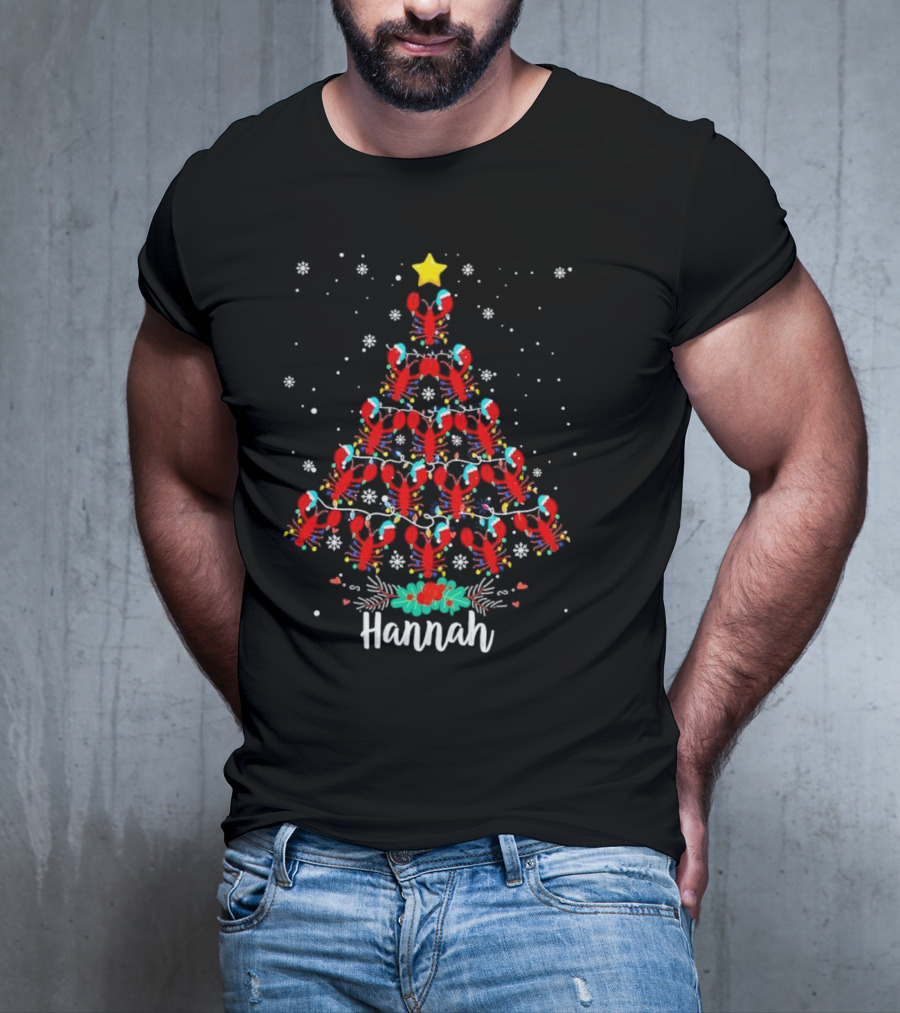 Hannah Lobster Christmas Tree With Star And Snowflakes T-Shirt