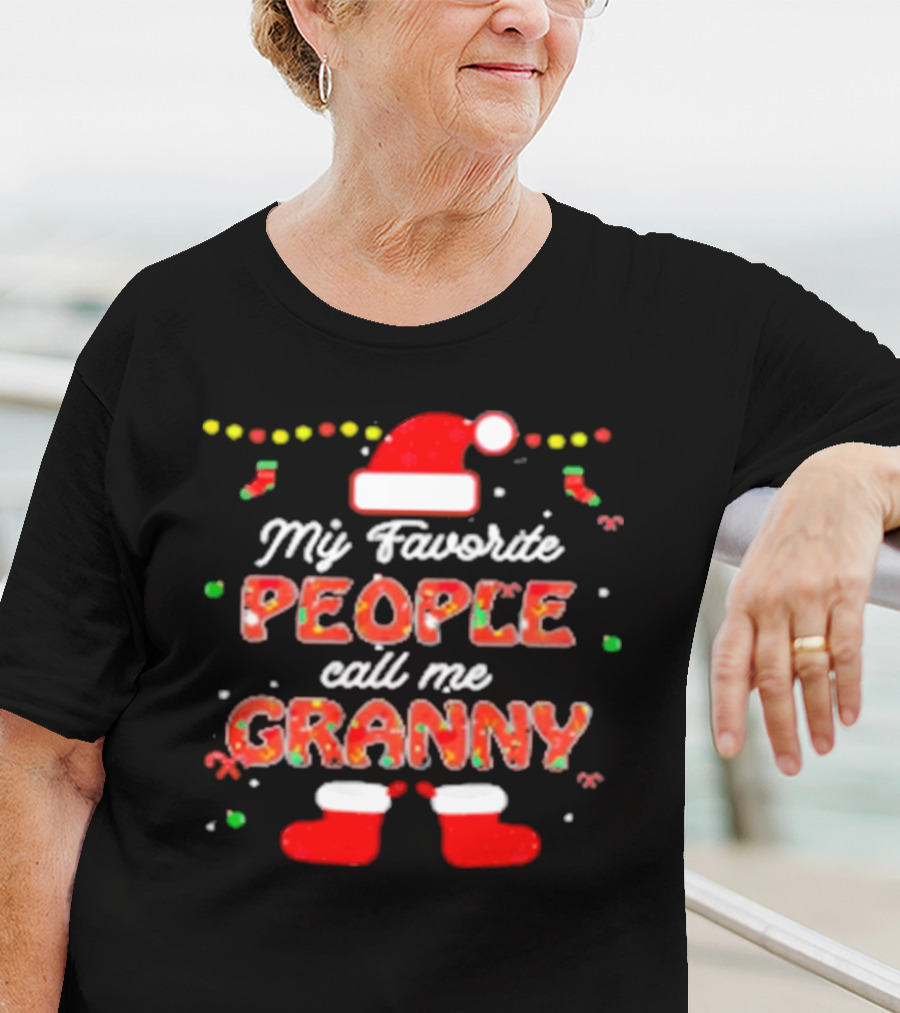My Favorite People Call Me Granny Festive Santa Hat And Christmas Lights T-Shirt