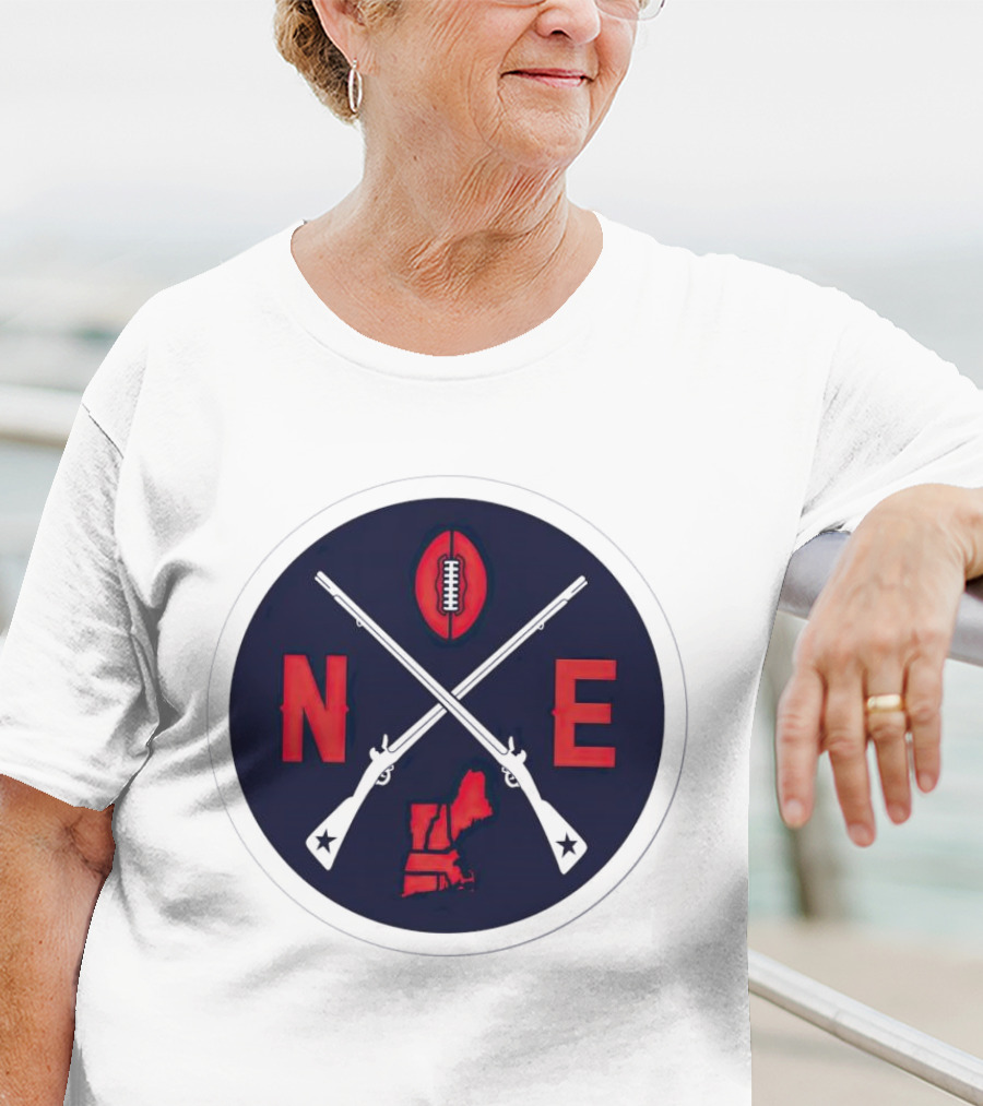 New England Patriots Football Emblem NE Guns Map Oval T-Shirt