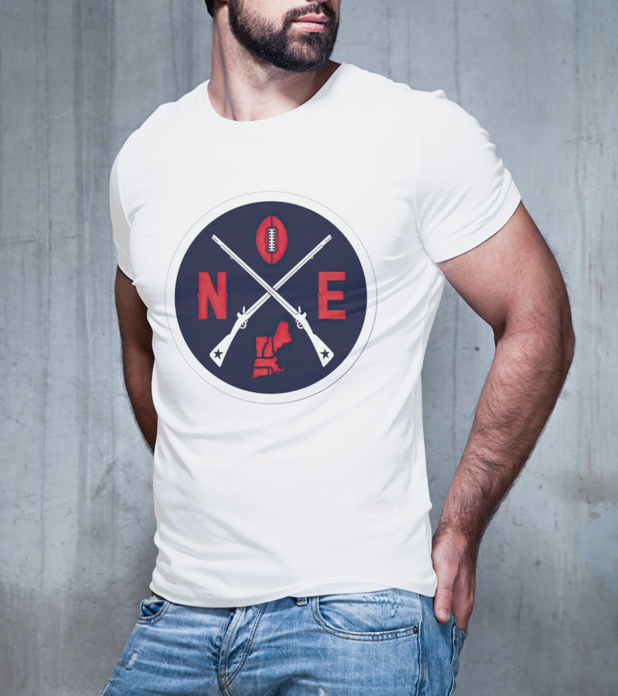 New England Patriots Football Emblem NE Guns Map Oval T-Shirt