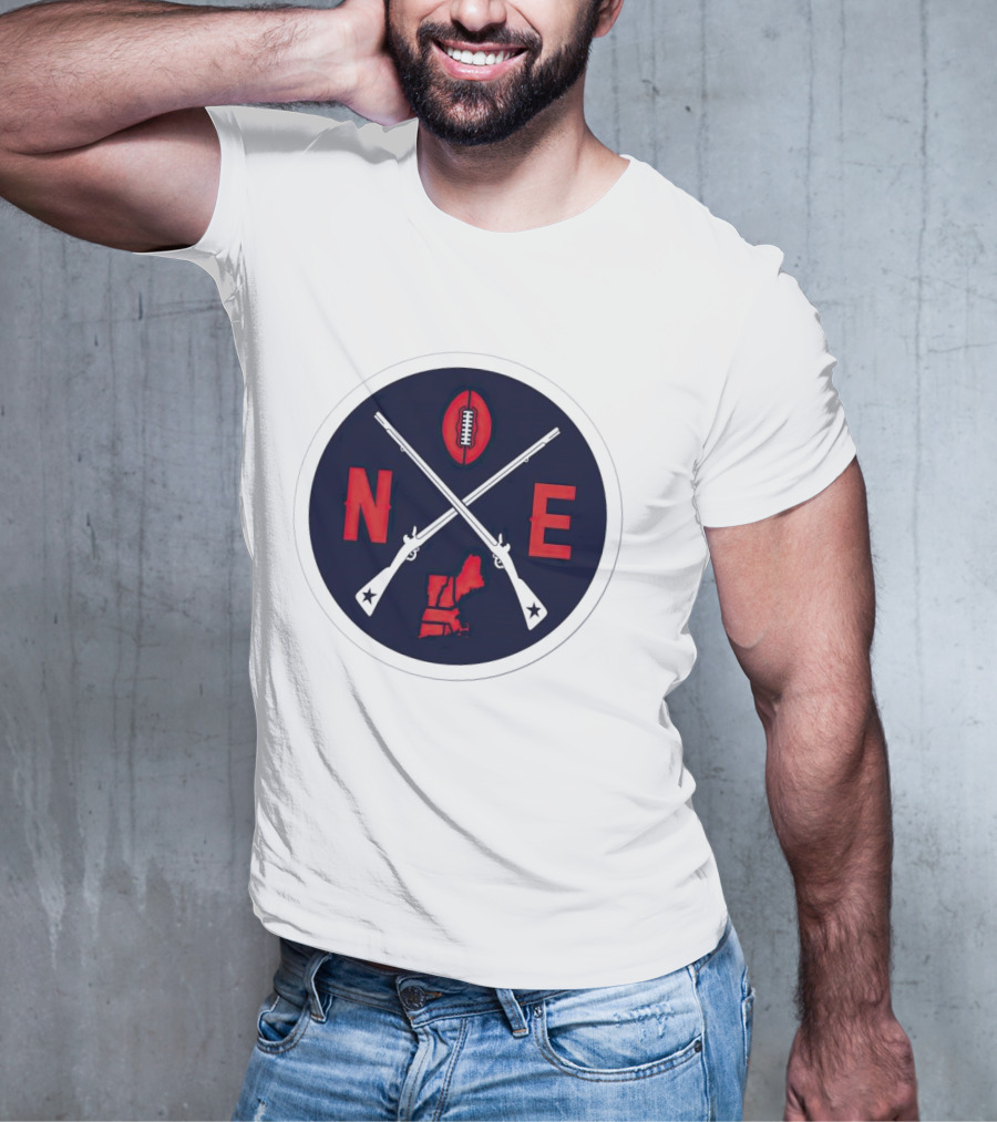New England Patriots Football Emblem NE Guns Map Oval T-Shirt