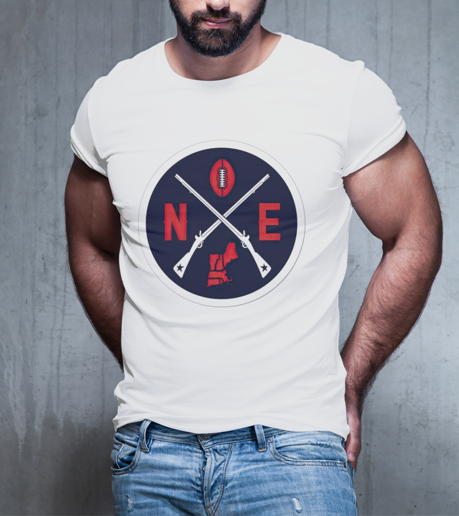 New England Patriots Football Emblem NE Guns Map Oval T-Shirt