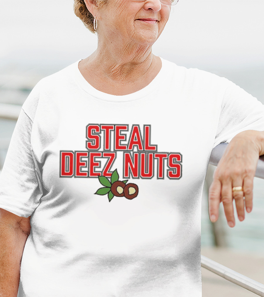 Ohio Steal Deez Nuts Red Text With Nuts And Leaves T-Shirt