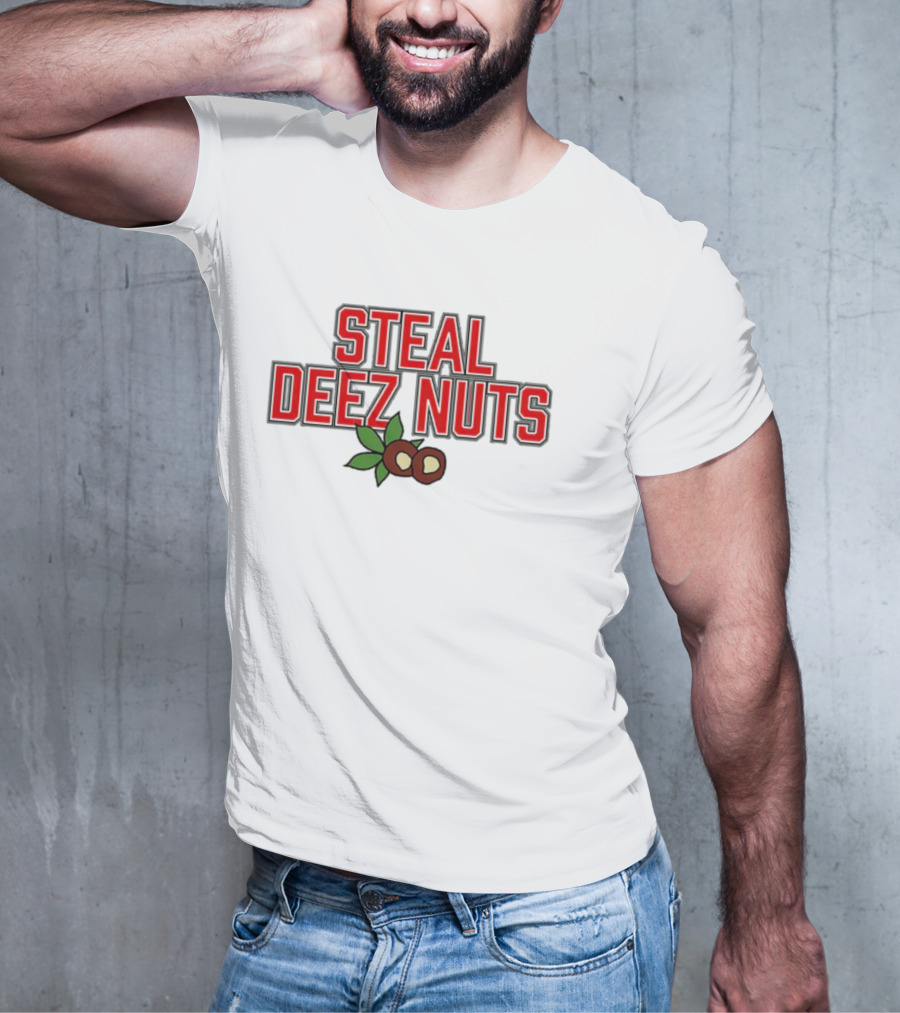 Ohio Steal Deez Nuts Red Text With Nuts And Leaves T-Shirt