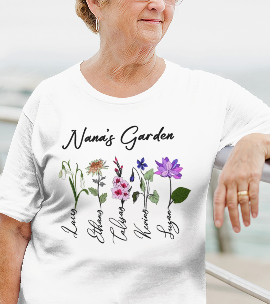 Nana's Garden Flowers With Personalized Names T-Shirt