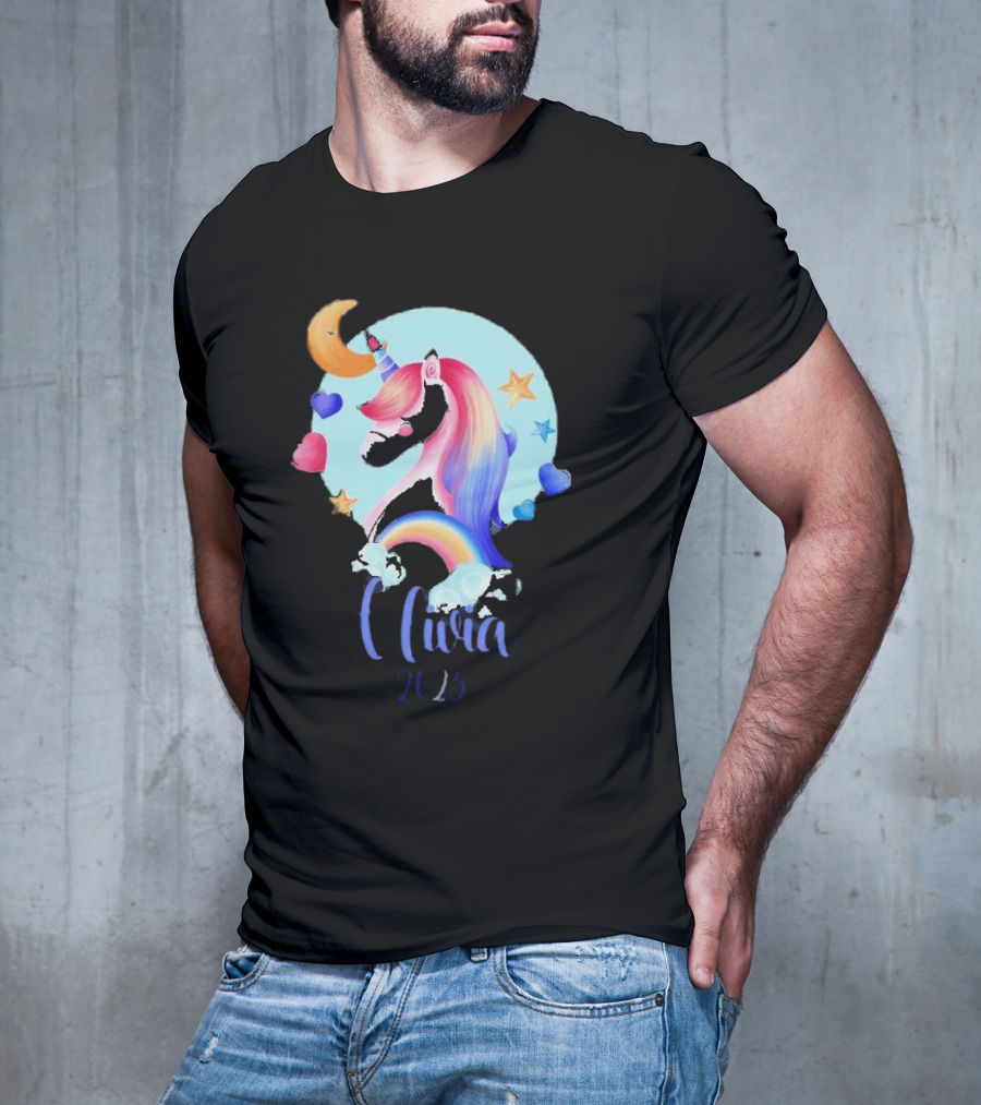 Olivia 2025 Rainbow Unicorn Hearts And Stars Christmas T-Shirt