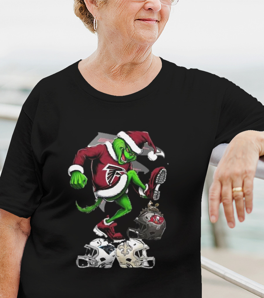 Atlanta Falcons Grinch Stomping On Rival Helmets Christmas T-Shirt