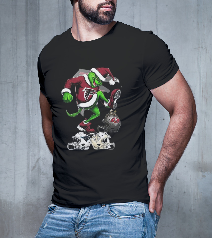 Atlanta Falcons Grinch Stomping On Rival Helmets Christmas T-Shirt