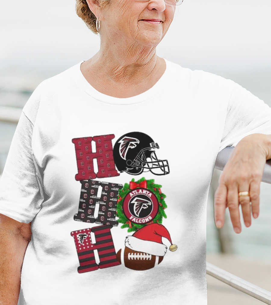 Atlanta Falcons Ho Ho Ho Merry Christmas Football Helmet Wreath Santa Hat T-Shirt