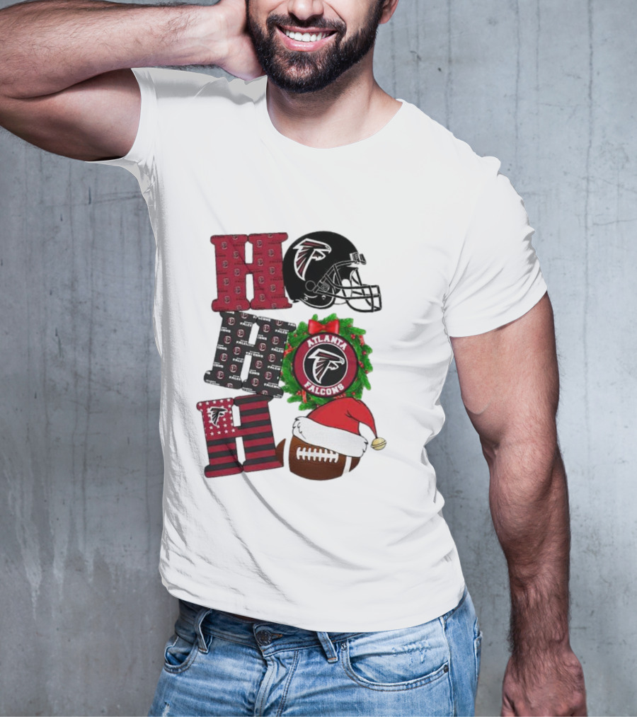 Atlanta Falcons Ho Ho Ho Merry Christmas Football Helmet Wreath Santa Hat T-Shirt