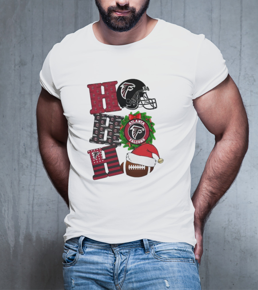 Atlanta Falcons Ho Ho Ho Merry Christmas Football Helmet Wreath Santa Hat T-Shirt