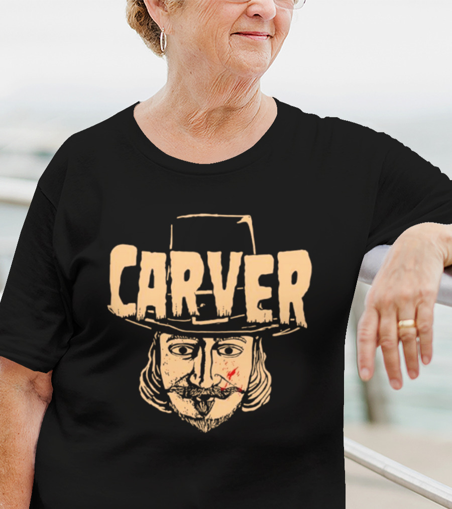 Carver Thanksgiving Pilgrim Hat Bearded Man Face T-Shirt
