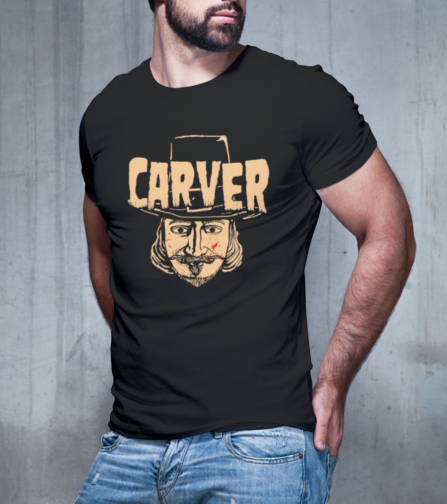 Carver Thanksgiving Pilgrim Hat Bearded Man Face T-Shirt