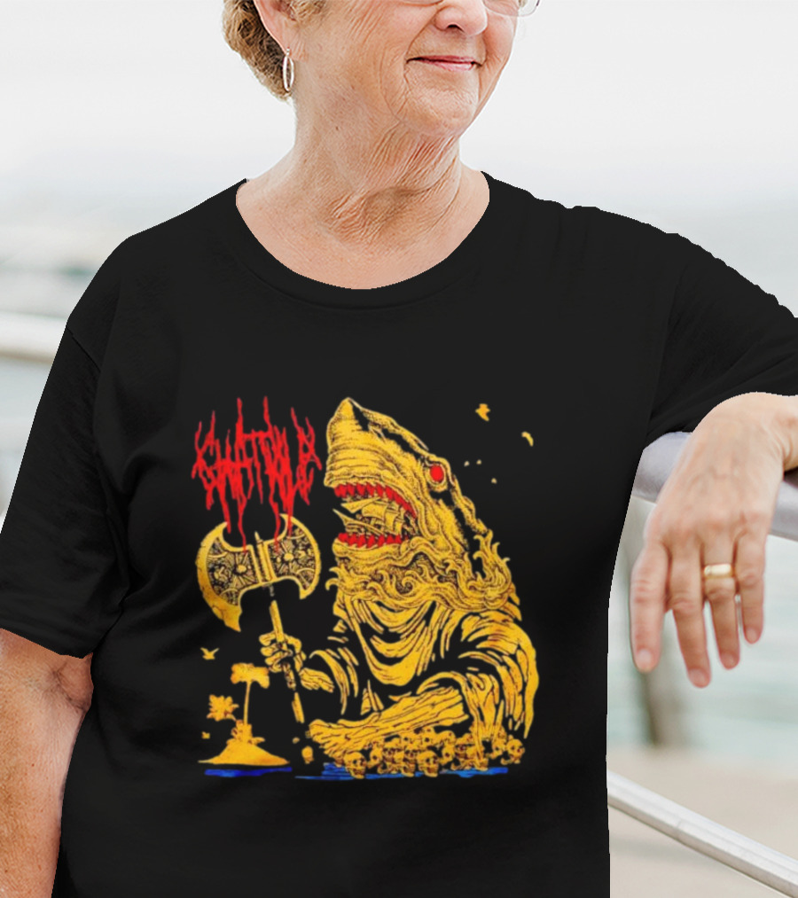 Chat Pile Shark With Axe On Tropical Beach T-Shirt