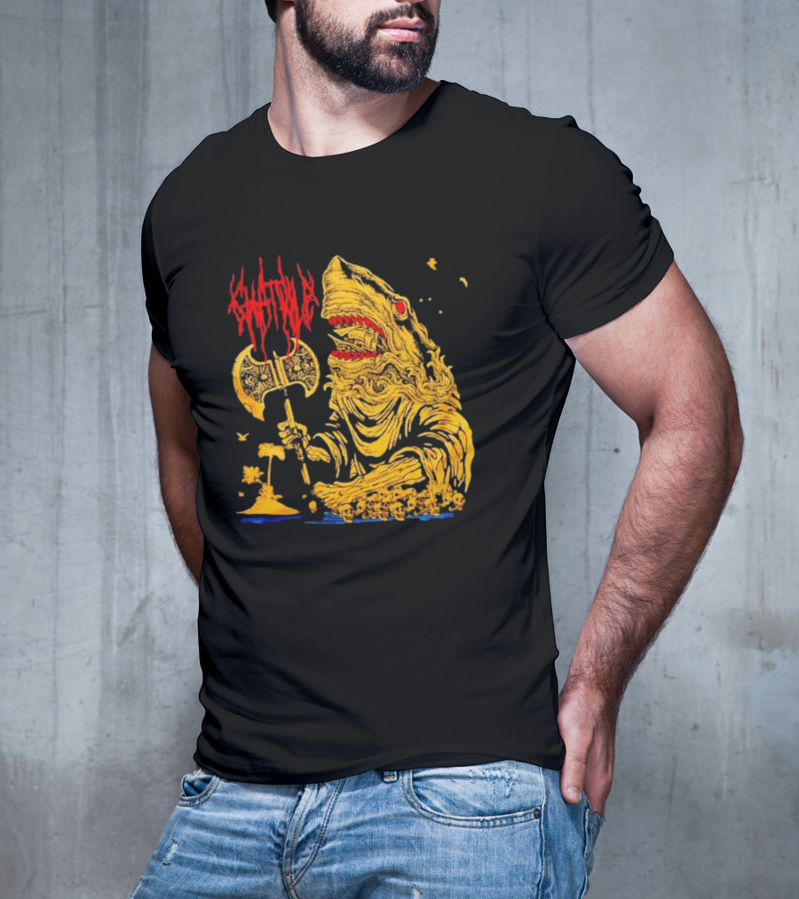 Chat Pile Shark With Axe On Tropical Beach T-Shirt