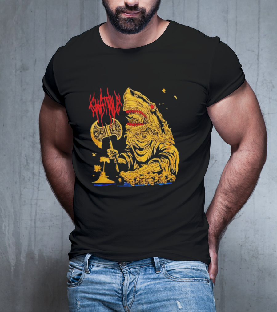 Chat Pile Shark With Axe On Tropical Beach T-Shirt