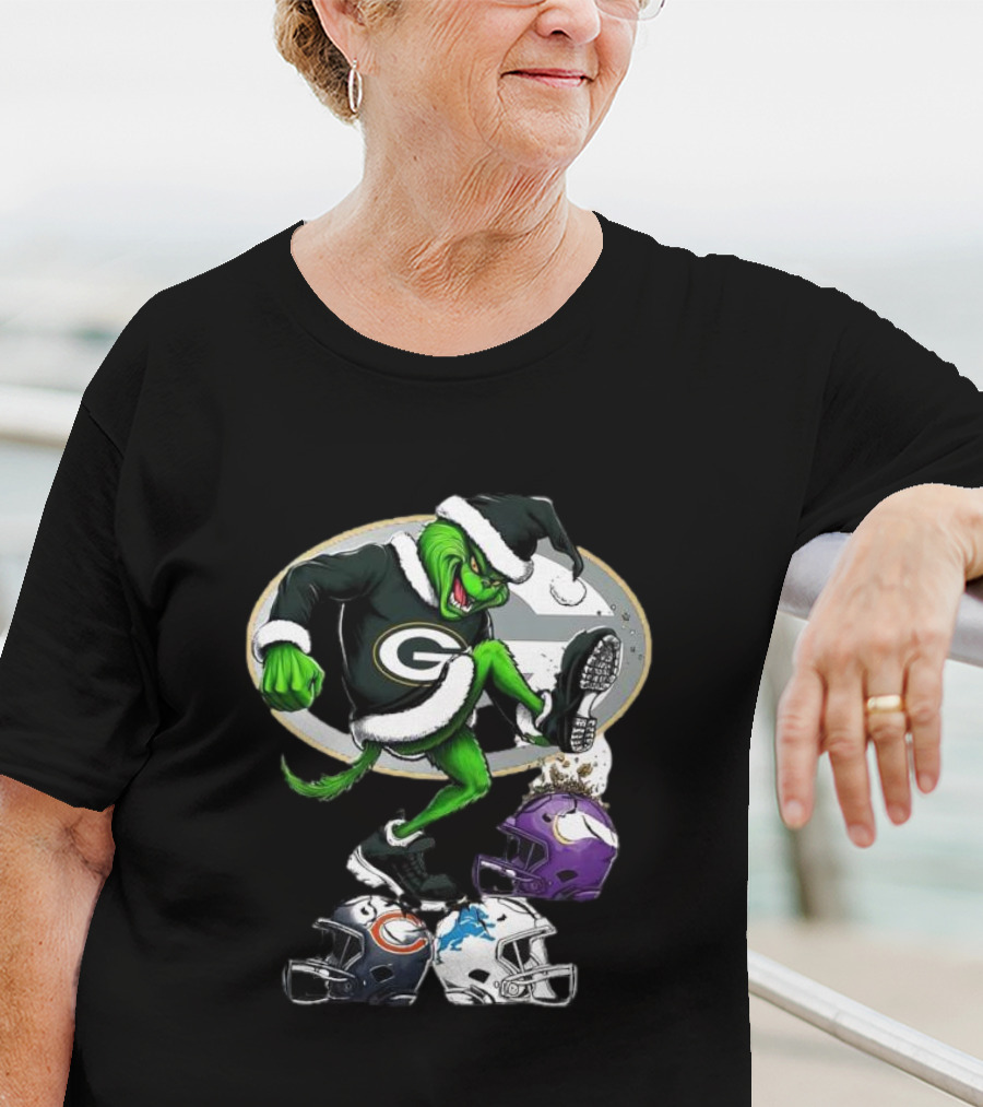 Green Bay Packers Grinch Crushing Rival Football Teams With Christmas Spirit T-Shirt