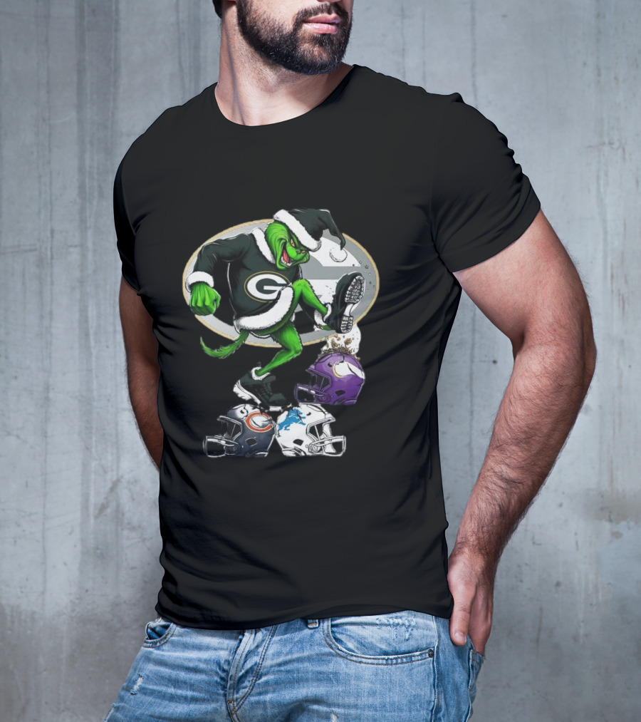 Green Bay Packers Grinch Crushing Rival Football Teams With Christmas Spirit T-Shirt