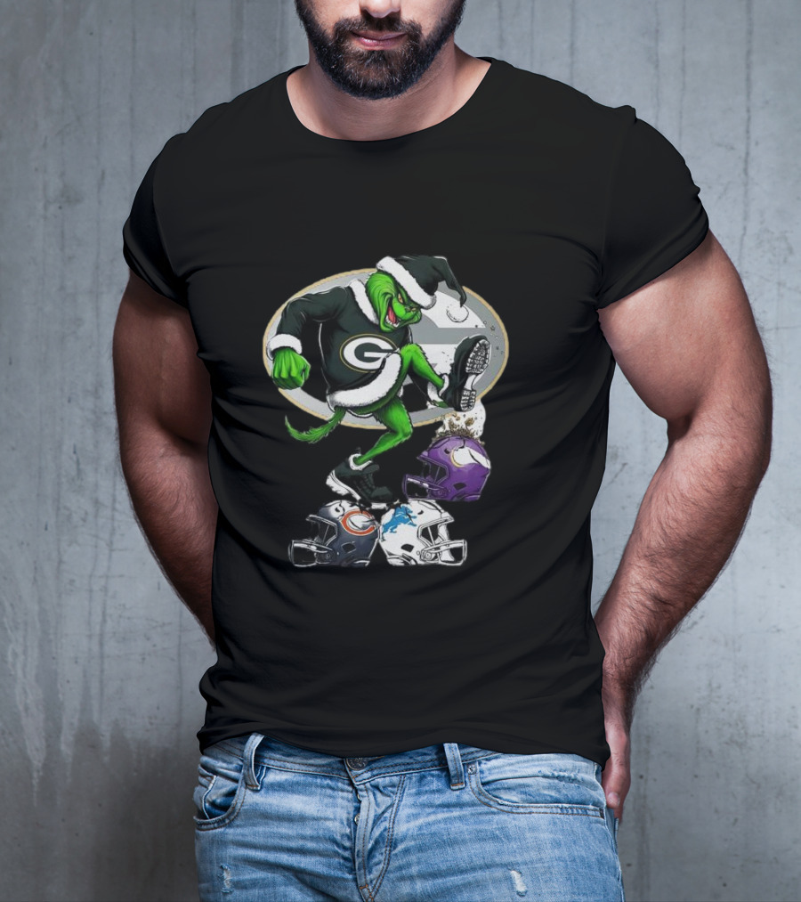 Green Bay Packers Grinch Crushing Rival Football Teams With Christmas Spirit T-Shirt